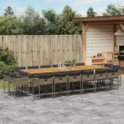 Set da Pranzo da Giardino 17pz con Cuscini Grigio in Polyrattan | homemem39
