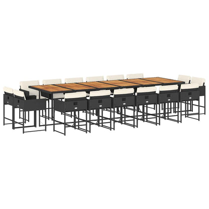 Set da Pranzo da Giardino 17 pz con Cuscini Nero in Polyrattan | homemem39