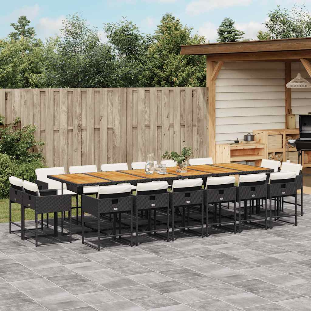 Set da Pranzo da Giardino 17 pz con Cuscini Nero in Polyrattan | homemem39