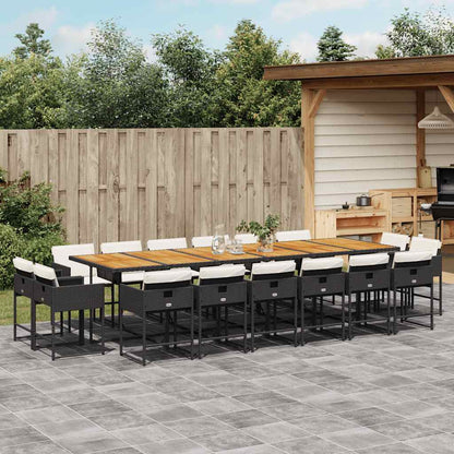 Set da Pranzo da Giardino 17 pz con Cuscini Nero in Polyrattan | homemem39