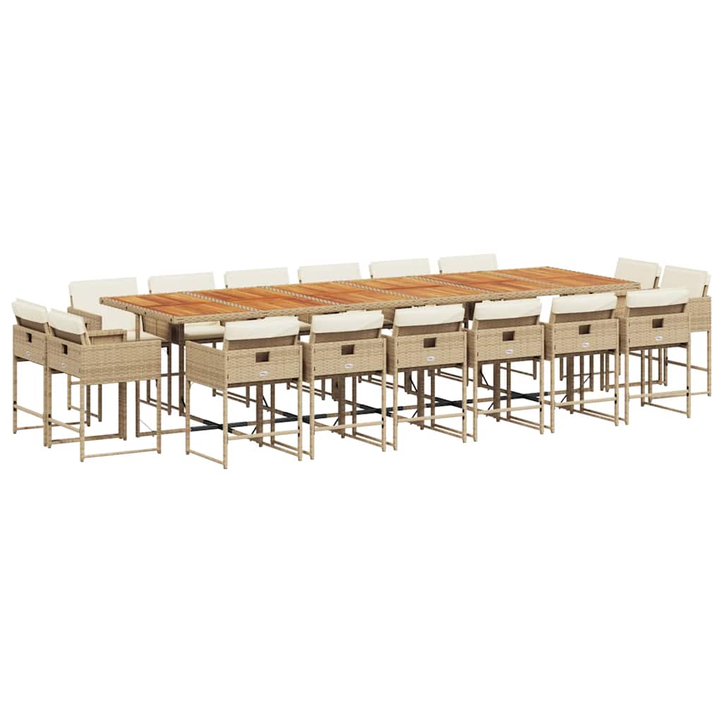 Set da Pranzo da Giardino 17 pz con Cuscini Beige in Polyrattan | homemem39