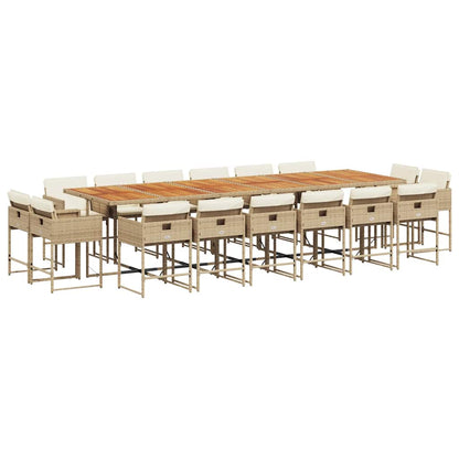 Set da Pranzo da Giardino 17 pz con Cuscini Beige in Polyrattan | homemem39