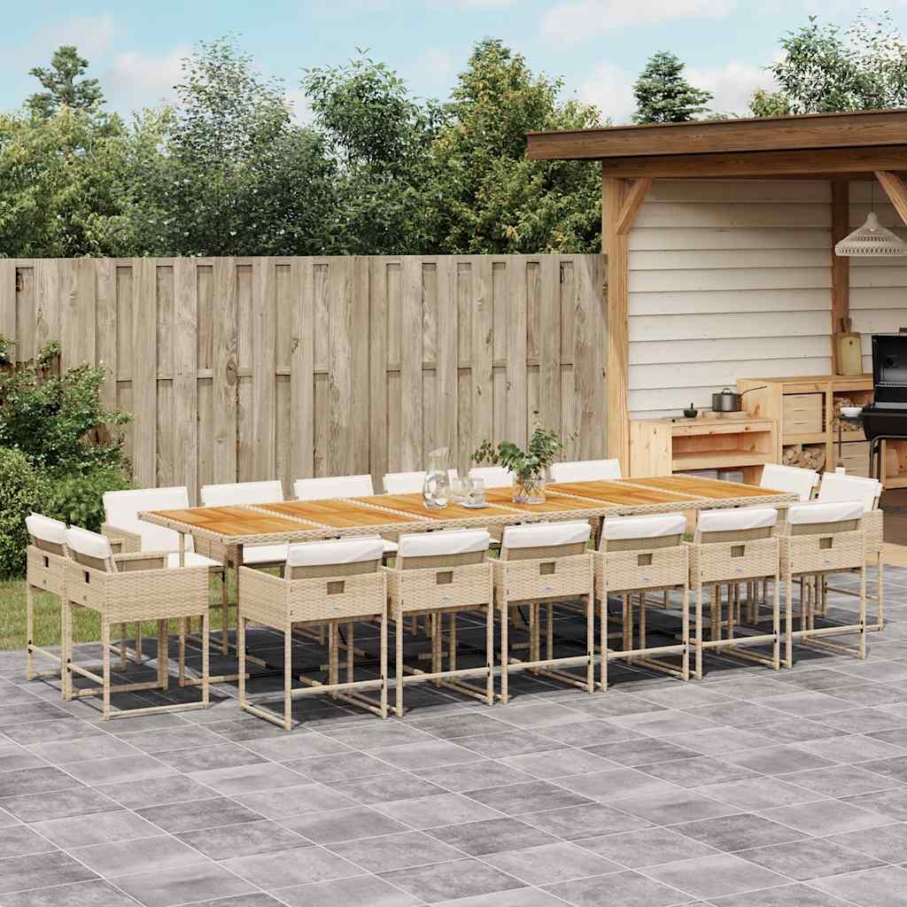 Set da Pranzo da Giardino 17 pz con Cuscini Beige in Polyrattan | homemem39