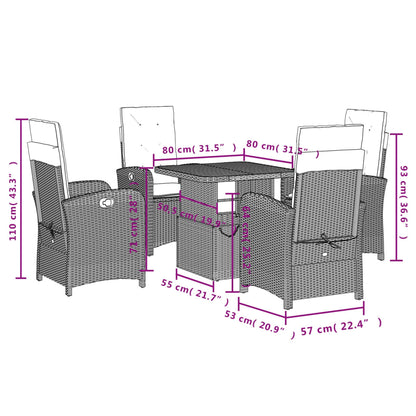 Set da Pranzo da Giardino 5 pz Nero con Cuscini in Polyrattan | homemem39