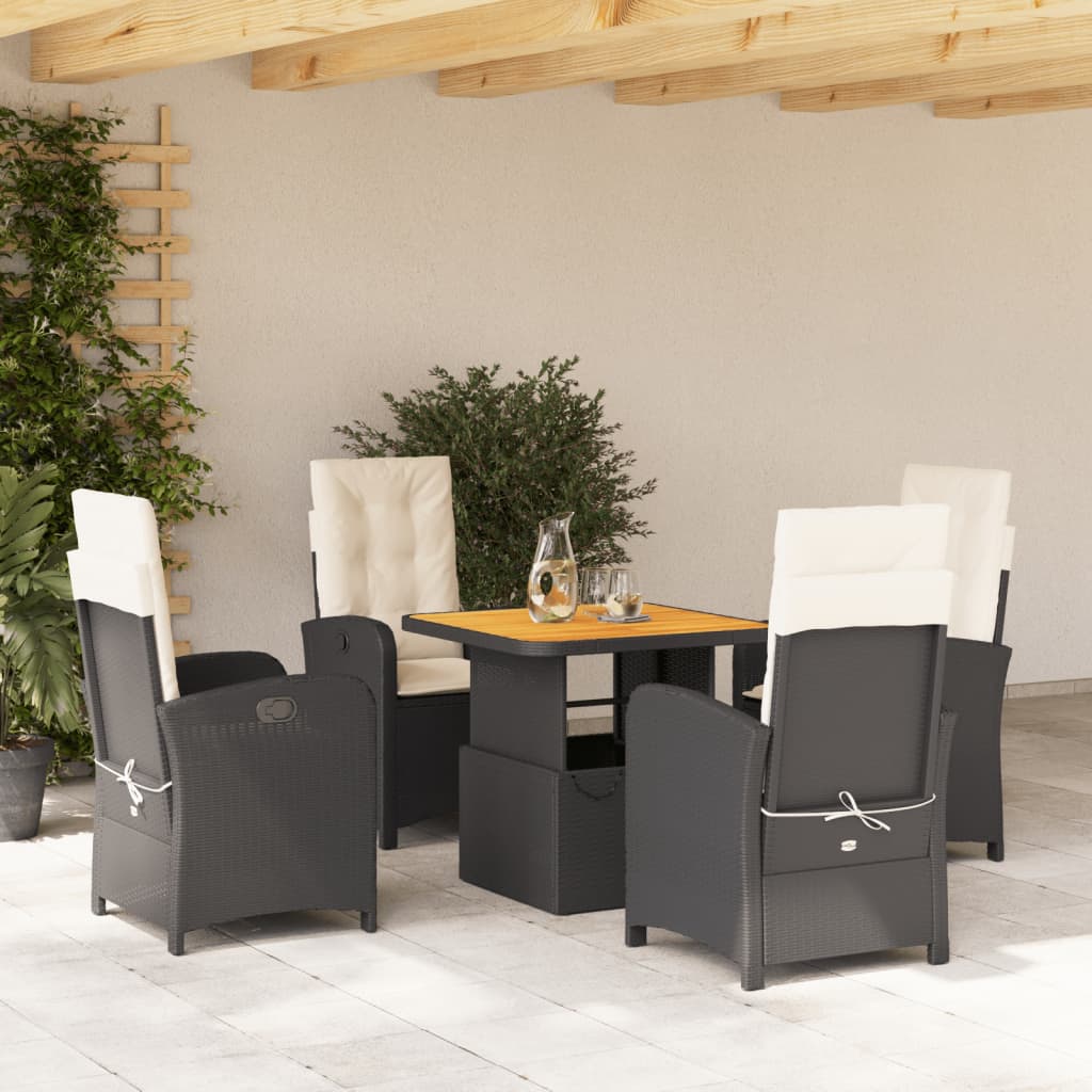 Set da Pranzo da Giardino 5 pz Nero con Cuscini in Polyrattan | homemem39