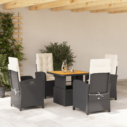 Set da Pranzo da Giardino 5 pz Nero con Cuscini in Polyrattan - homemem39