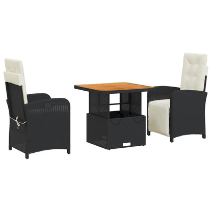 Set da Pranzo da Giardino 3 pz con Cuscini Nero in Polyrattan | homemem39