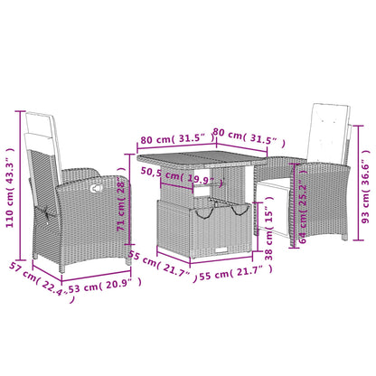 Set da Pranzo da Giardino 3 pz con Cuscini Nero in Polyrattan | homemem39