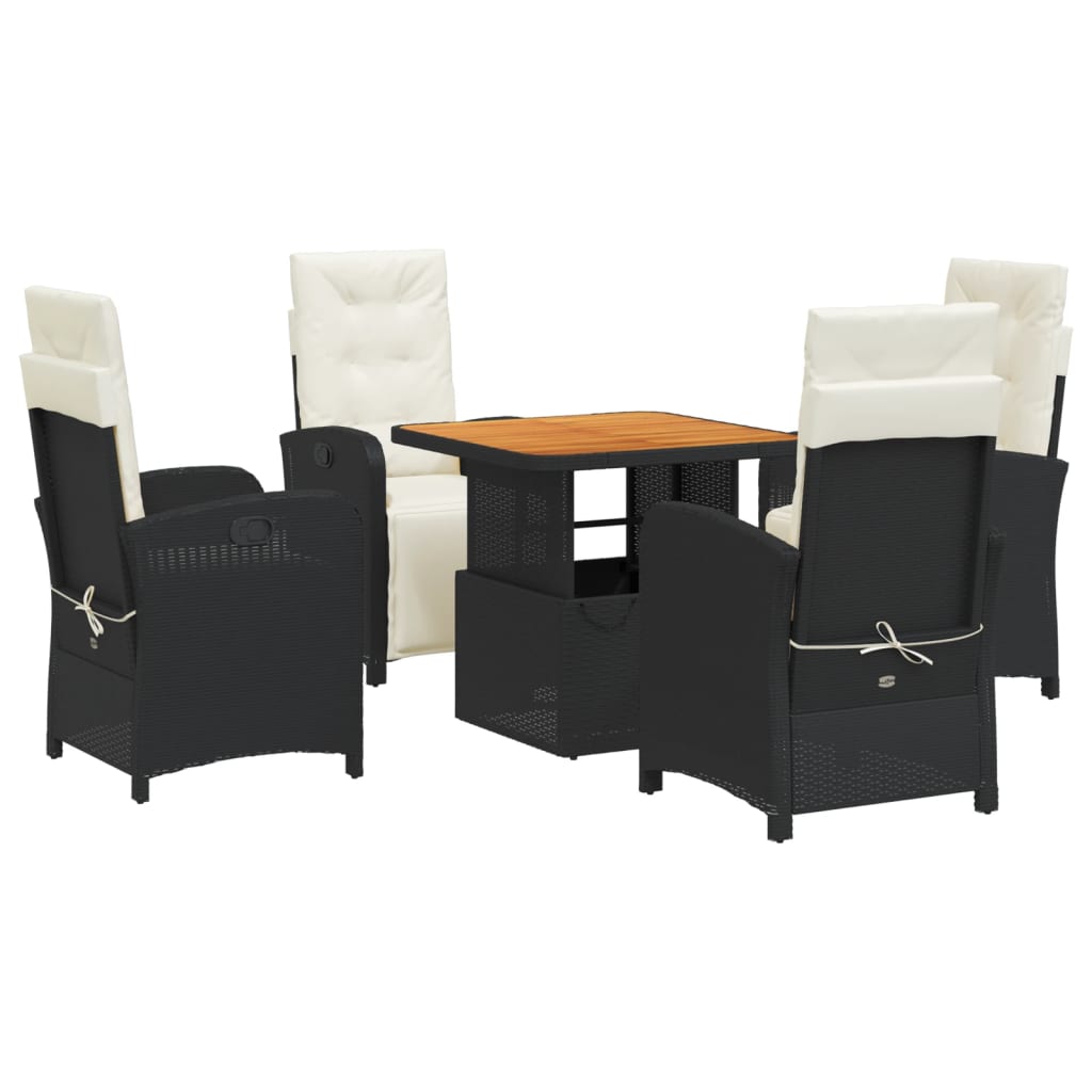 Set da Pranzo da Giardino 5 pz Nero con Cuscini in Polyrattan - homemem39