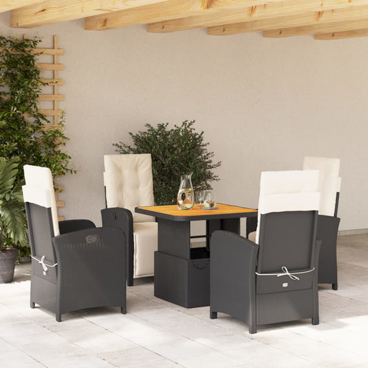 Set da Pranzo da Giardino 5 pz Nero con Cuscini in Polyrattan - homemem39