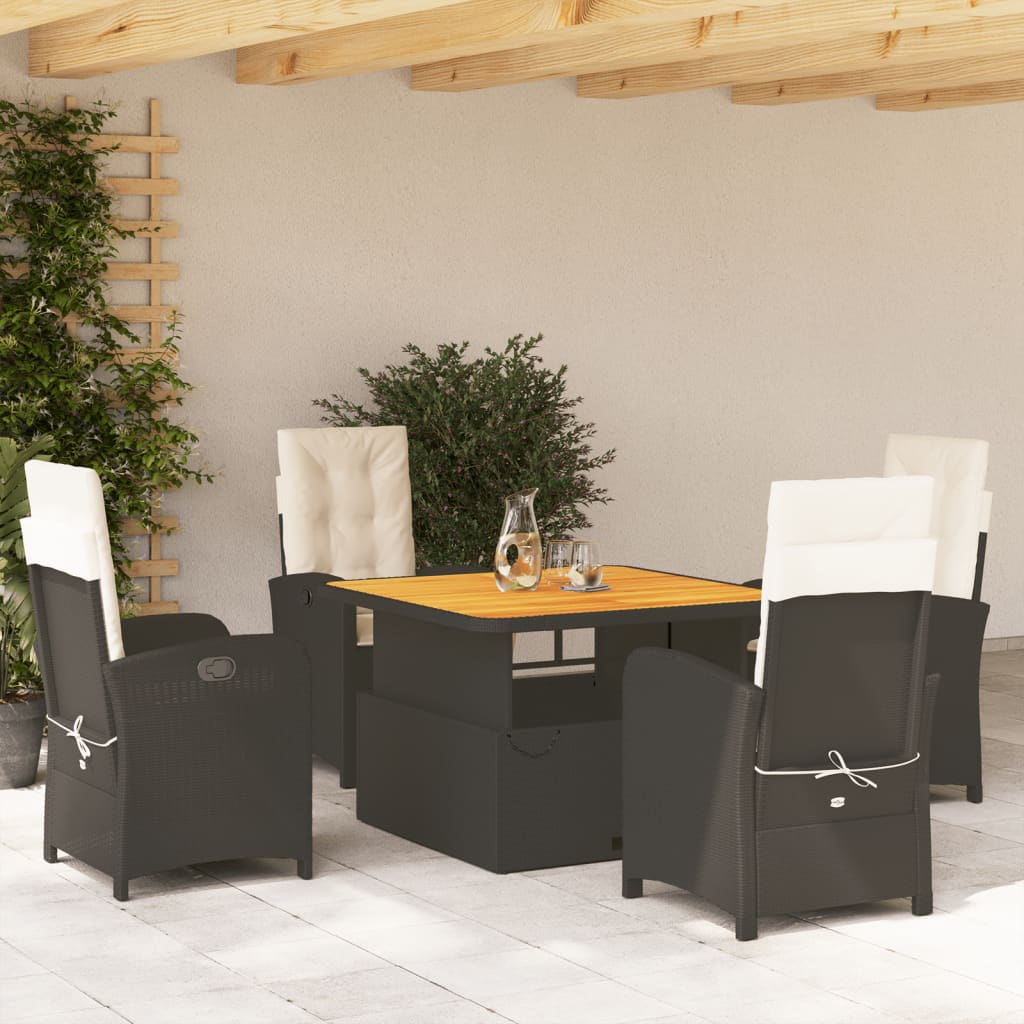 Set da Pranzo da Giardino 5 pz Nero con Cuscini in Polyrattan | homemem39