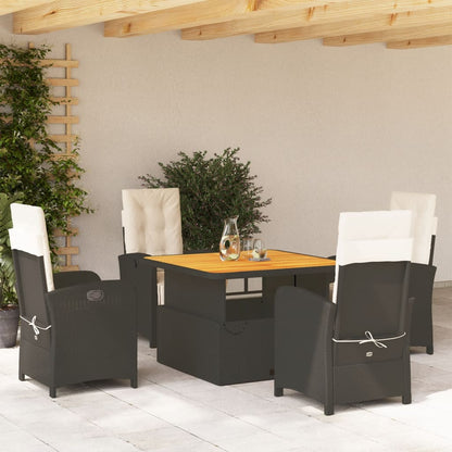 Set da Pranzo da Giardino 5 pz Nero con Cuscini in Polyrattan - homemem39