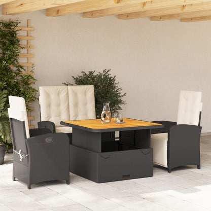 Set da Pranzo da Giardino 4 pz con Cuscini Nero in Polyrattan | homemem39