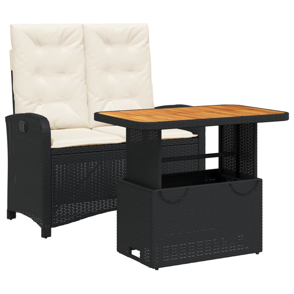 Set da Pranzo da Giardino 2 pz con Cuscini Nero in Polyrattan | homemem39