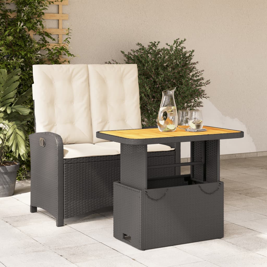 Set da Pranzo da Giardino 2 pz con Cuscini Nero in Polyrattan | homemem39