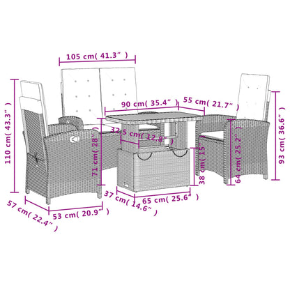 Set da Pranzo da Giardino 4 pz con Cuscini Nero in Polyrattan | homemem39