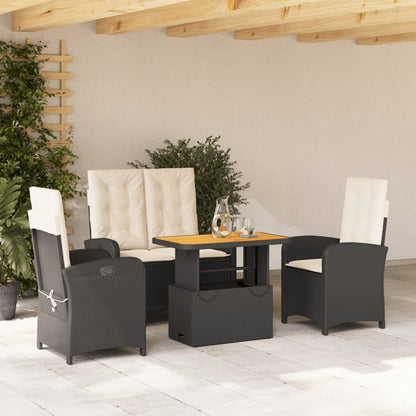 Set da Pranzo da Giardino 4 pz con Cuscini Nero in Polyrattan | homemem39