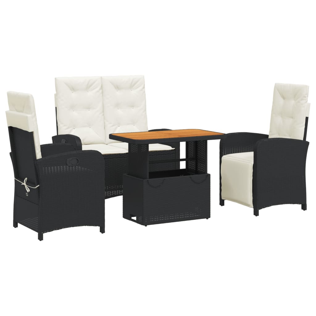 Set da Pranzo da Giardino 4 pz con Cuscini Nero in Polyrattan | homemem39