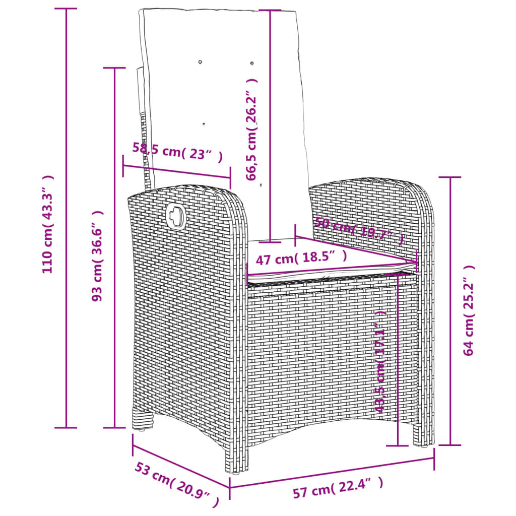 Set da Pranzo da Giardino 3 pz con Cuscini Nero in Polyrattan | homemem39