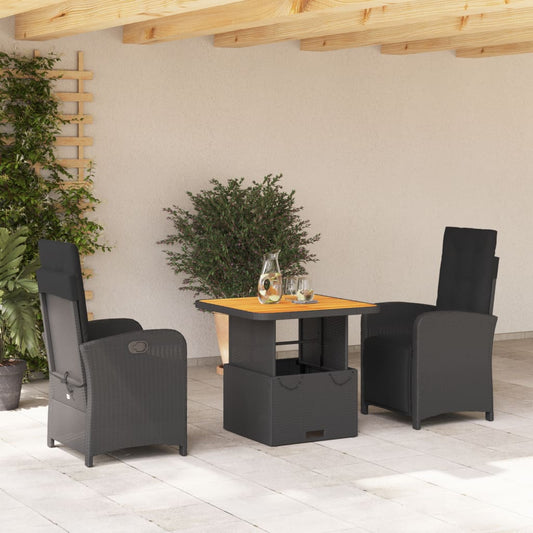 Set da Pranzo da Giardino 3 pz con Cuscini Nero in Polyrattan - homemem39