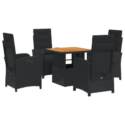 Set da Pranzo da Giardino 5 pz Nero con Cuscini in Polyrattan | homemem39