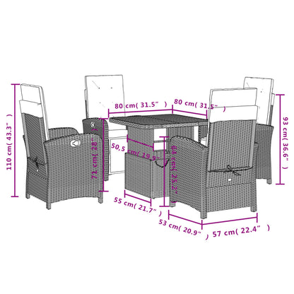Set da Pranzo da Giardino 5 pz Nero con Cuscini in Polyrattan | homemem39