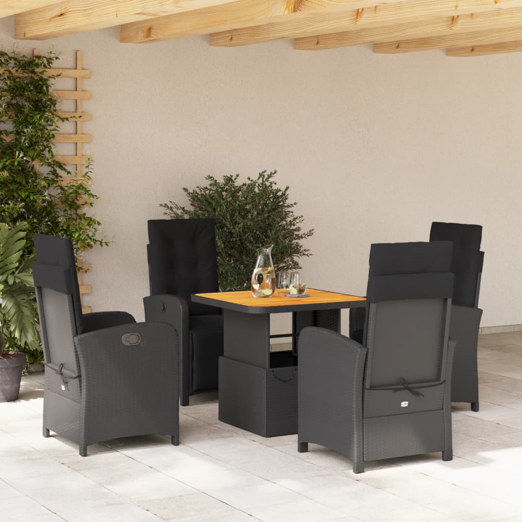 Set da Pranzo da Giardino 5 pz Nero con Cuscini in Polyrattan | homemem39