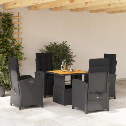 Set da Pranzo da Giardino 5 pz Nero con Cuscini in Polyrattan - homemem39