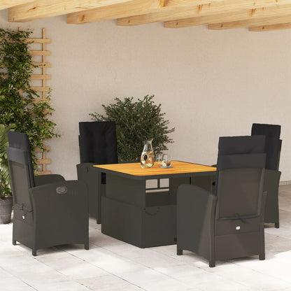 Set da Pranzo da Giardino 5 pz Nero con Cuscini in Polyrattan | homemem39