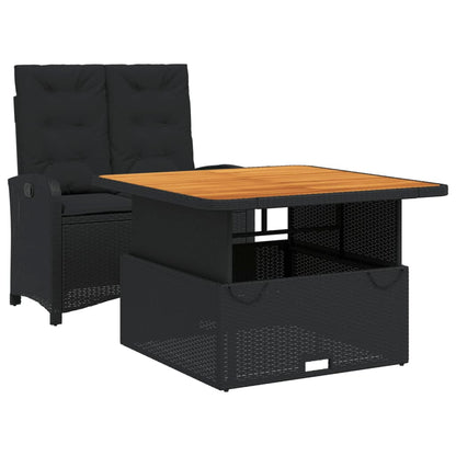 Set da Pranzo da Giardino 2 pz con Cuscini Nero in Polyrattan | homemem39
