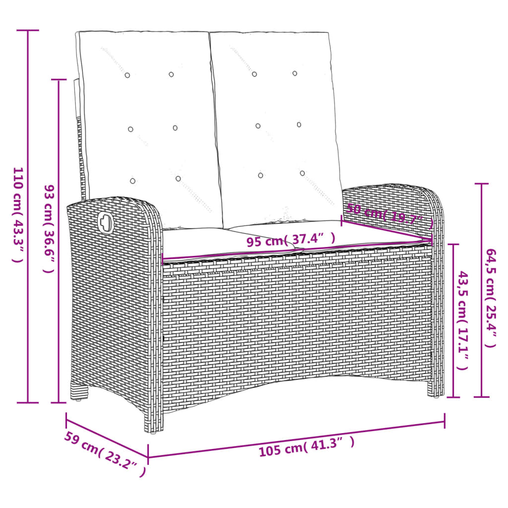 Set da Pranzo da Giardino 2 pz con Cuscini Nero in Polyrattan | homemem39