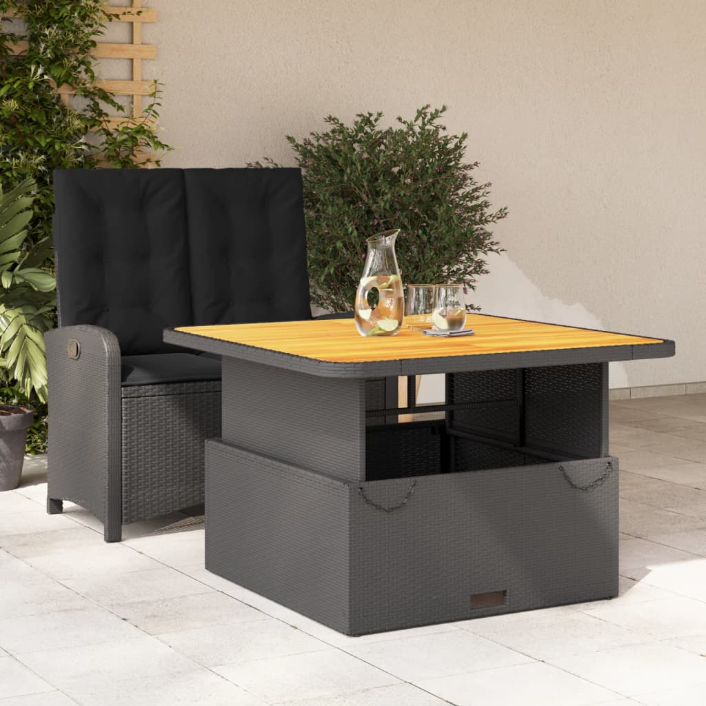 Set da Pranzo da Giardino 2 pz con Cuscini Nero in Polyrattan | homemem39