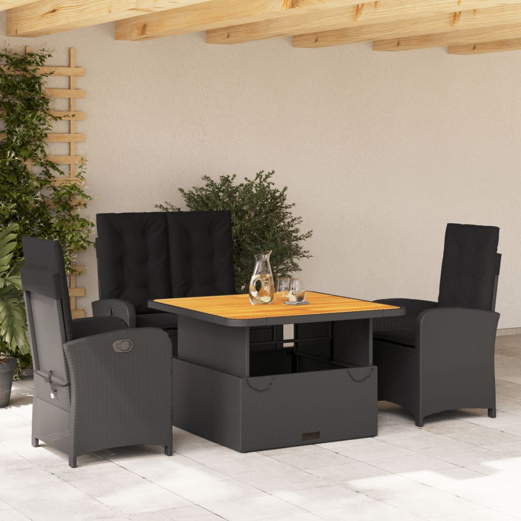 Set da Pranzo da Giardino 4 pz con Cuscini Nero in Polyrattan | homemem39