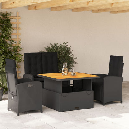 Set da Pranzo da Giardino 4 pz con Cuscini Nero in Polyrattan | homemem39