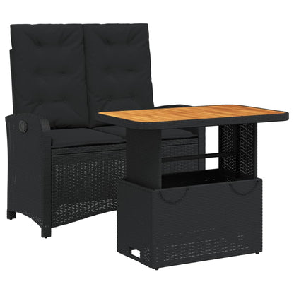 Set da Pranzo da Giardino 2 pz con Cuscini Nero in Polyrattan | homemem39