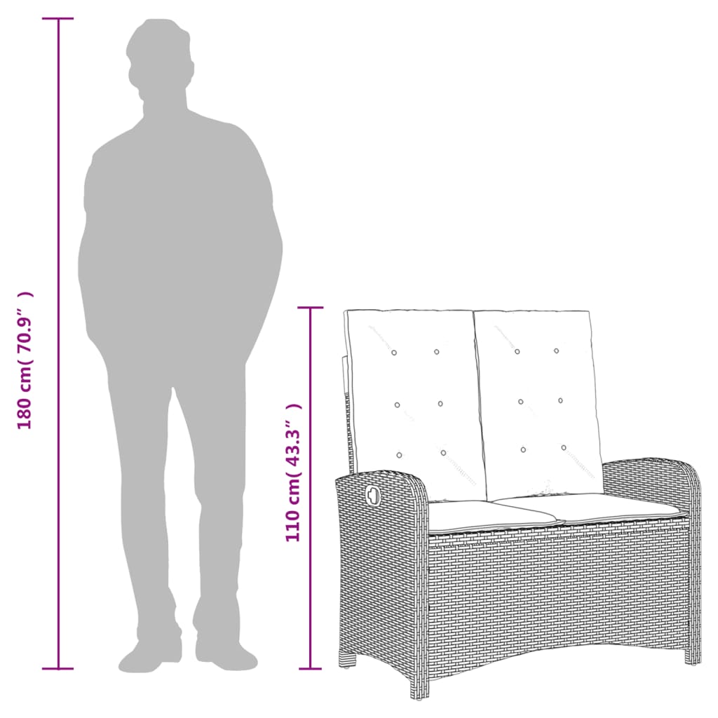 Set da Pranzo da Giardino 2 pz con Cuscini Nero in Polyrattan - homemem39