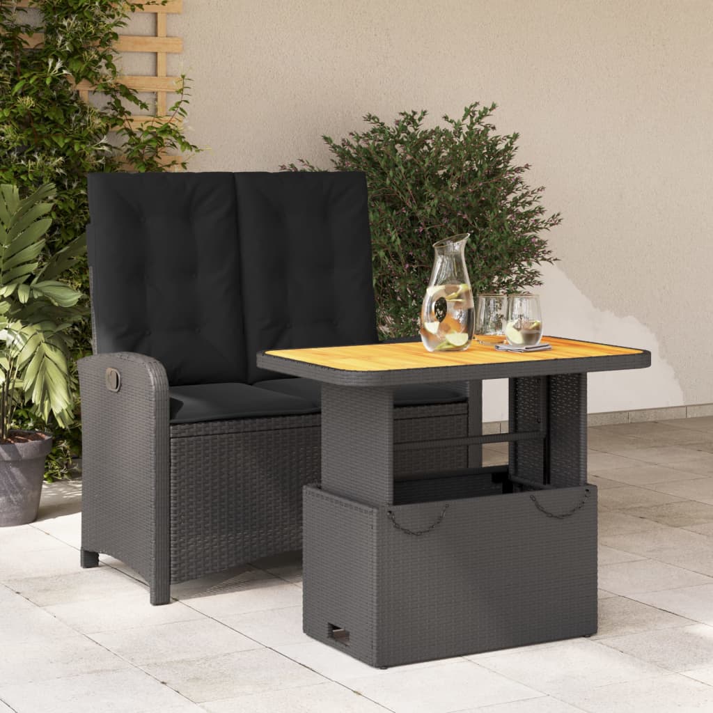 Set da Pranzo da Giardino 2 pz con Cuscini Nero in Polyrattan | homemem39