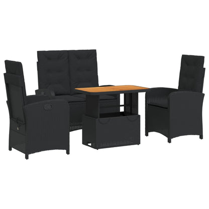 Set da Pranzo da Giardino 4 pz con Cuscini Nero in Polyrattan | homemem39