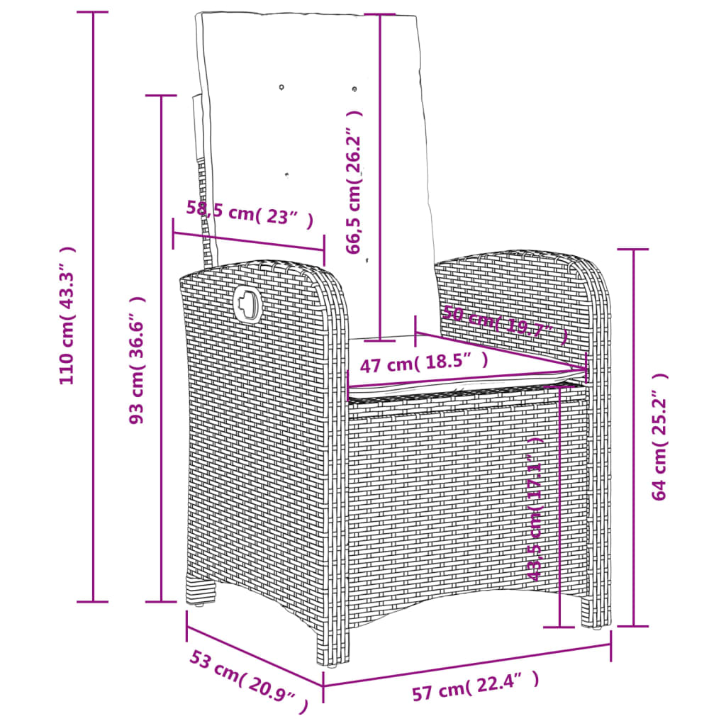 Set da Pranzo da Giardino 3 pz con Cuscini in Polyrattan Grigio - homemem39