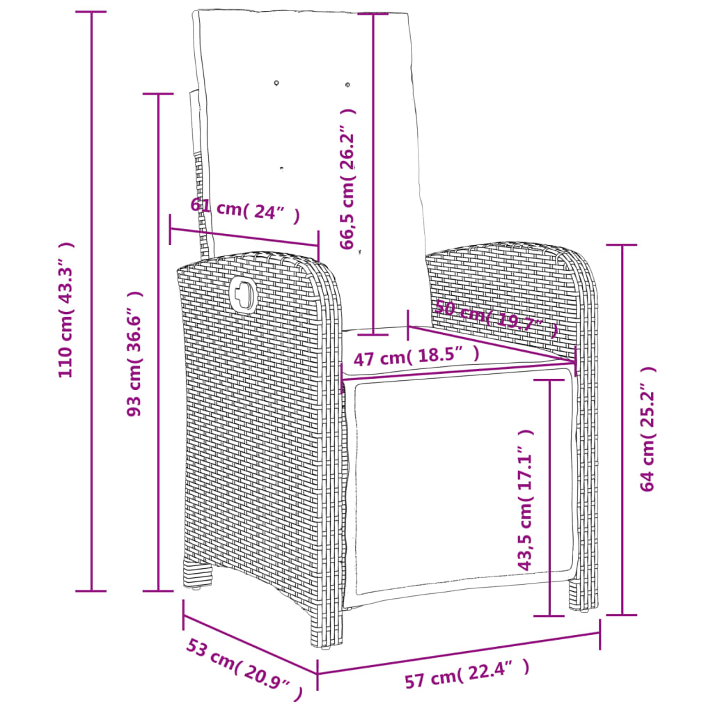 Set da Pranzo da Giardino 3 pz con Cuscini in Polyrattan Grigio - homemem39