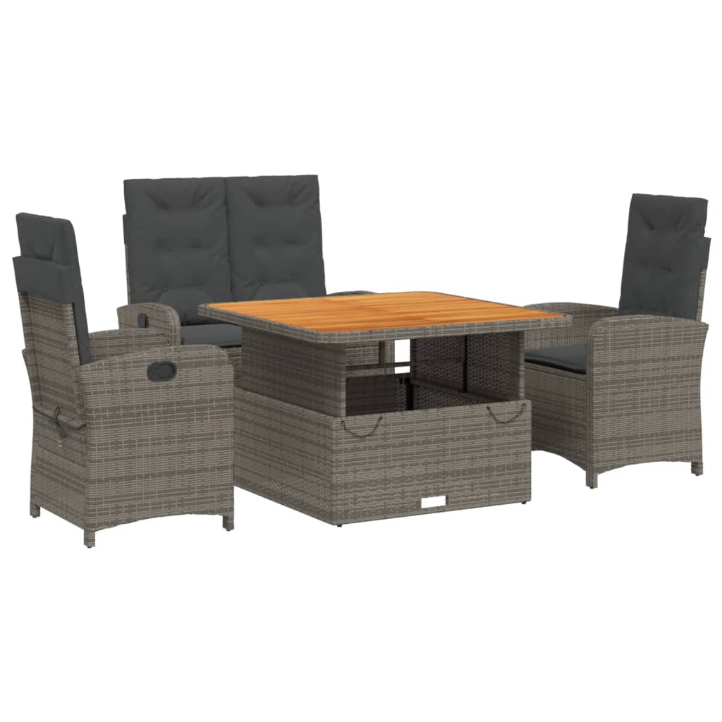Set da Pranzo da Giardino 4 pz con Cuscini in Polyrattan Grigio | homemem39