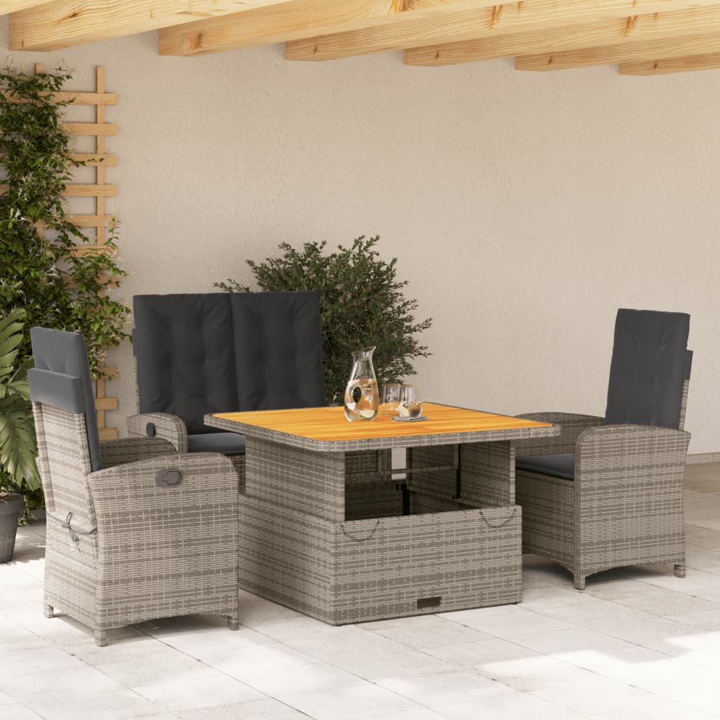 Set da Pranzo da Giardino 4 pz con Cuscini in Polyrattan Grigio | homemem39