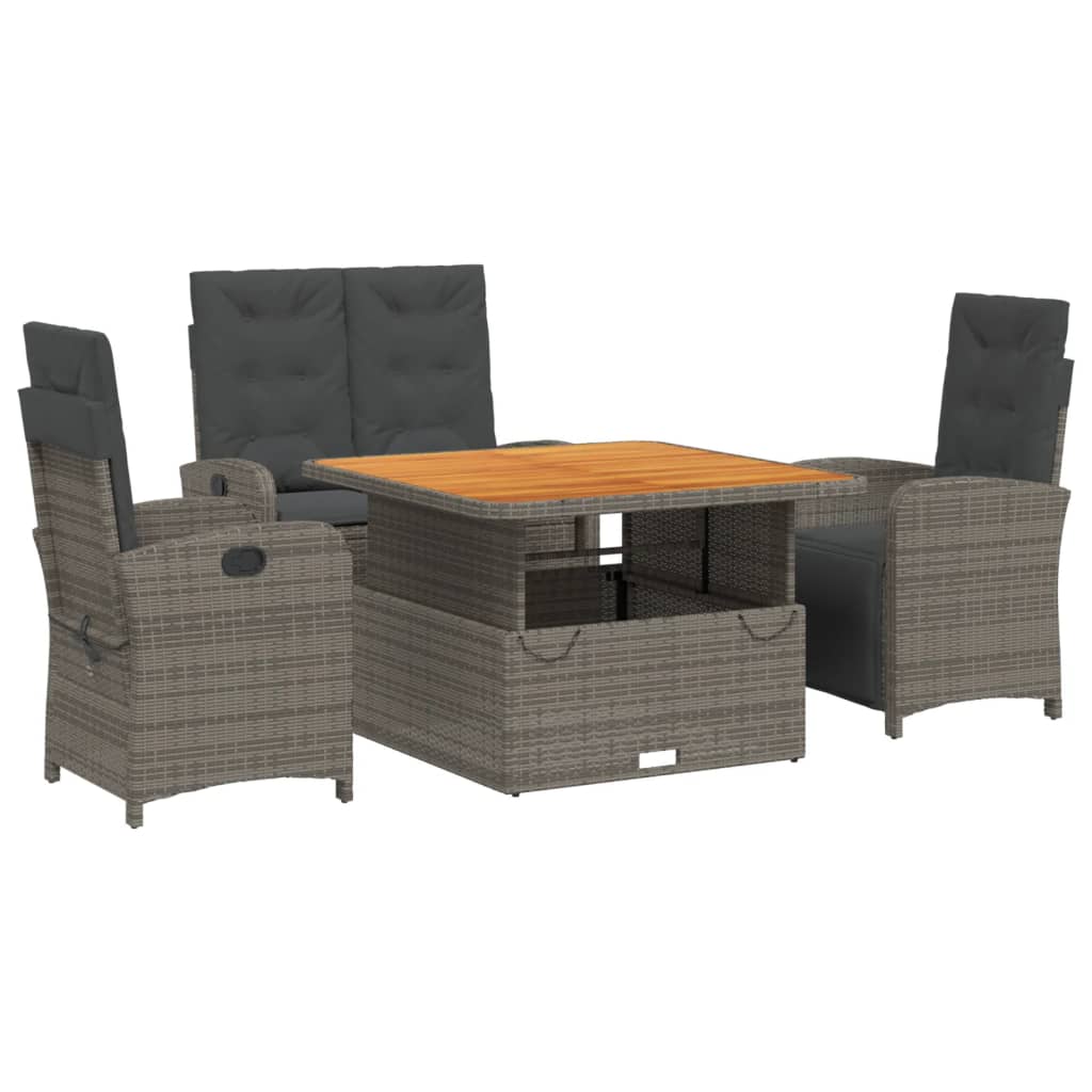 Set da Pranzo da Giardino 4 pz con Cuscini in Polyrattan