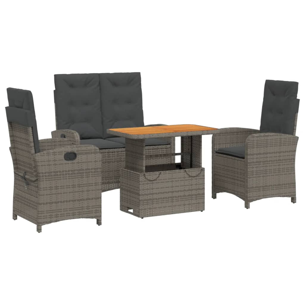 Set da Pranzo da Giardino 4 pz con Cuscini in Polyrattan Grigio - homemem39