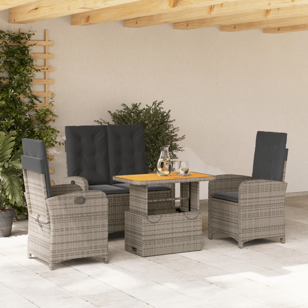 Set da Pranzo da Giardino 4 pz con Cuscini in Polyrattan Grigio - homemem39