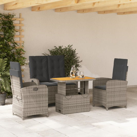 Set da Pranzo da Giardino 4 pz con Cuscini in Polyrattan Grigio - homemem39