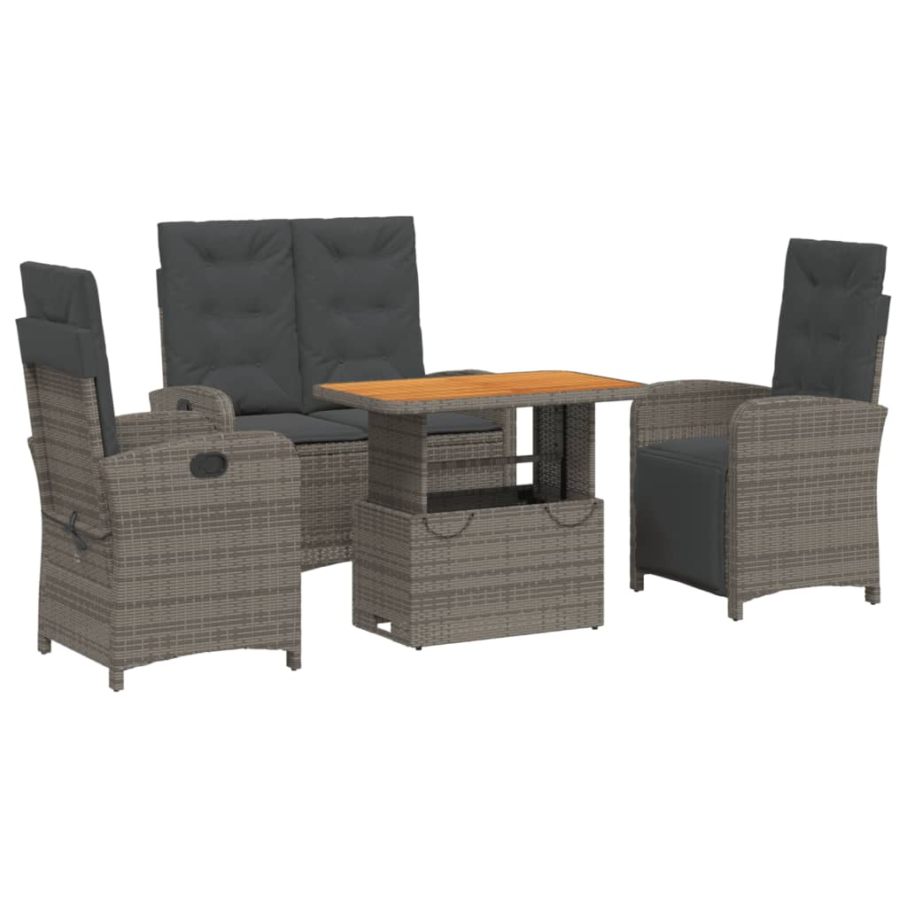 Set da Pranzo da Giardino 4 pz con Cuscini in Polyrattan Grigio - homemem39