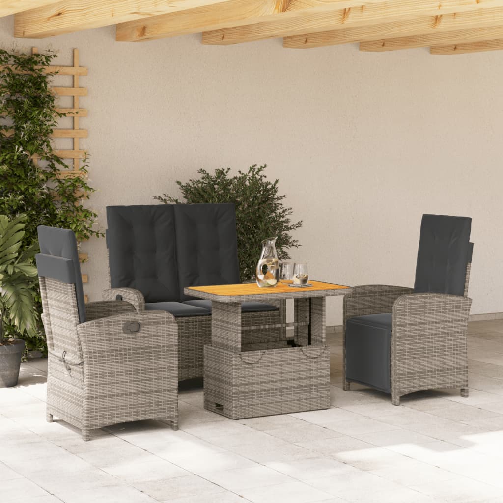 Set da Pranzo da Giardino 4 pz con Cuscini in Polyrattan Grigio - homemem39