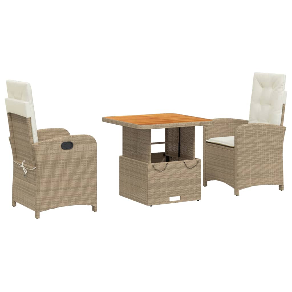 Set da Pranzo da Giardino 3 pz con Cuscini Beige in Polyrattan - homemem39