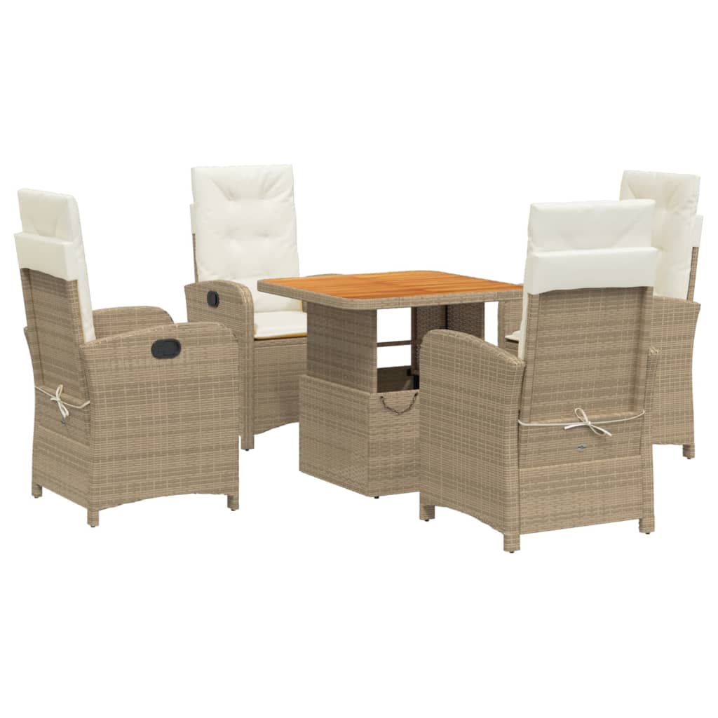 Set da Pranzo da Giardino 5 pz con Cuscini Beige in Polyrattan - homemem39